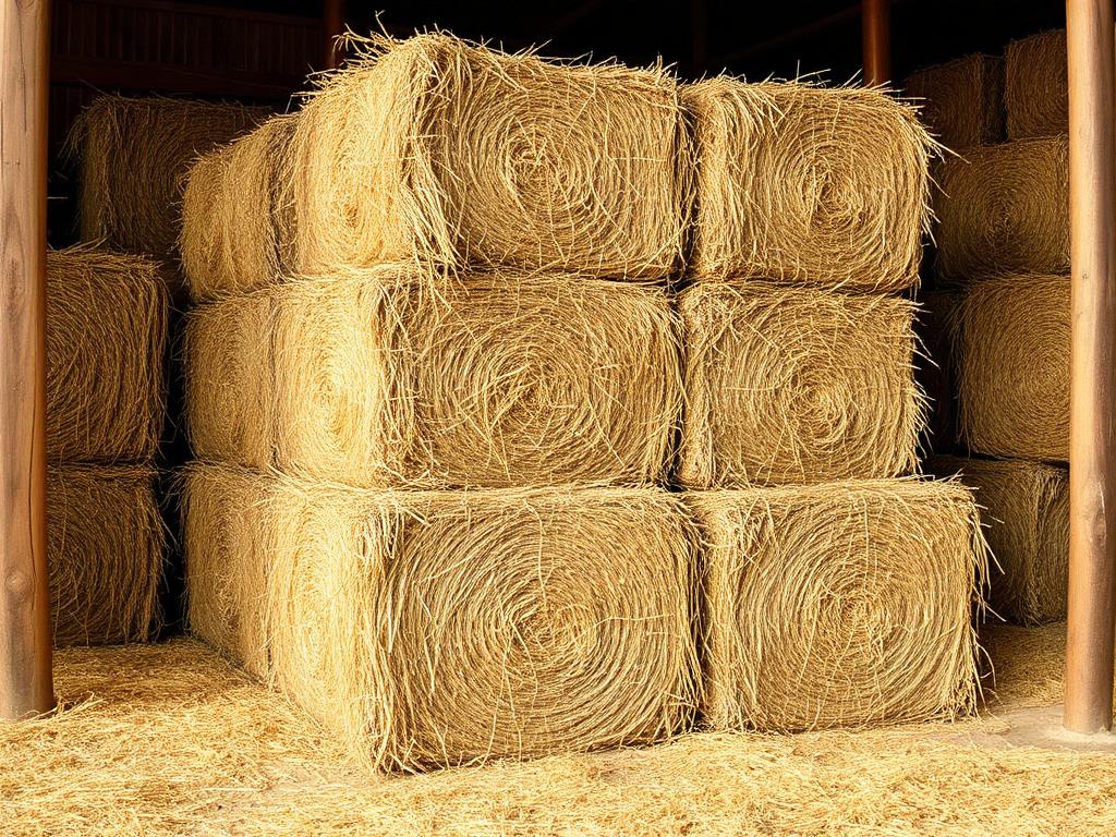 Boma Rhodes grass hay bales stacked in a store