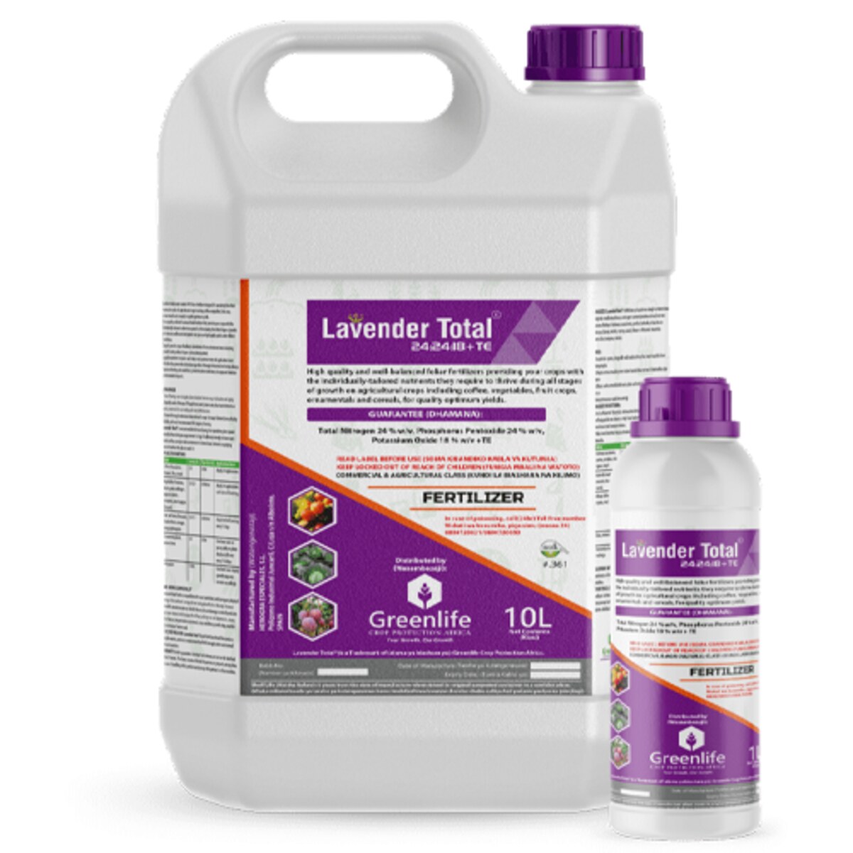 Lavender Total 24:24:18 fertilizer 10 L and 1 L packs